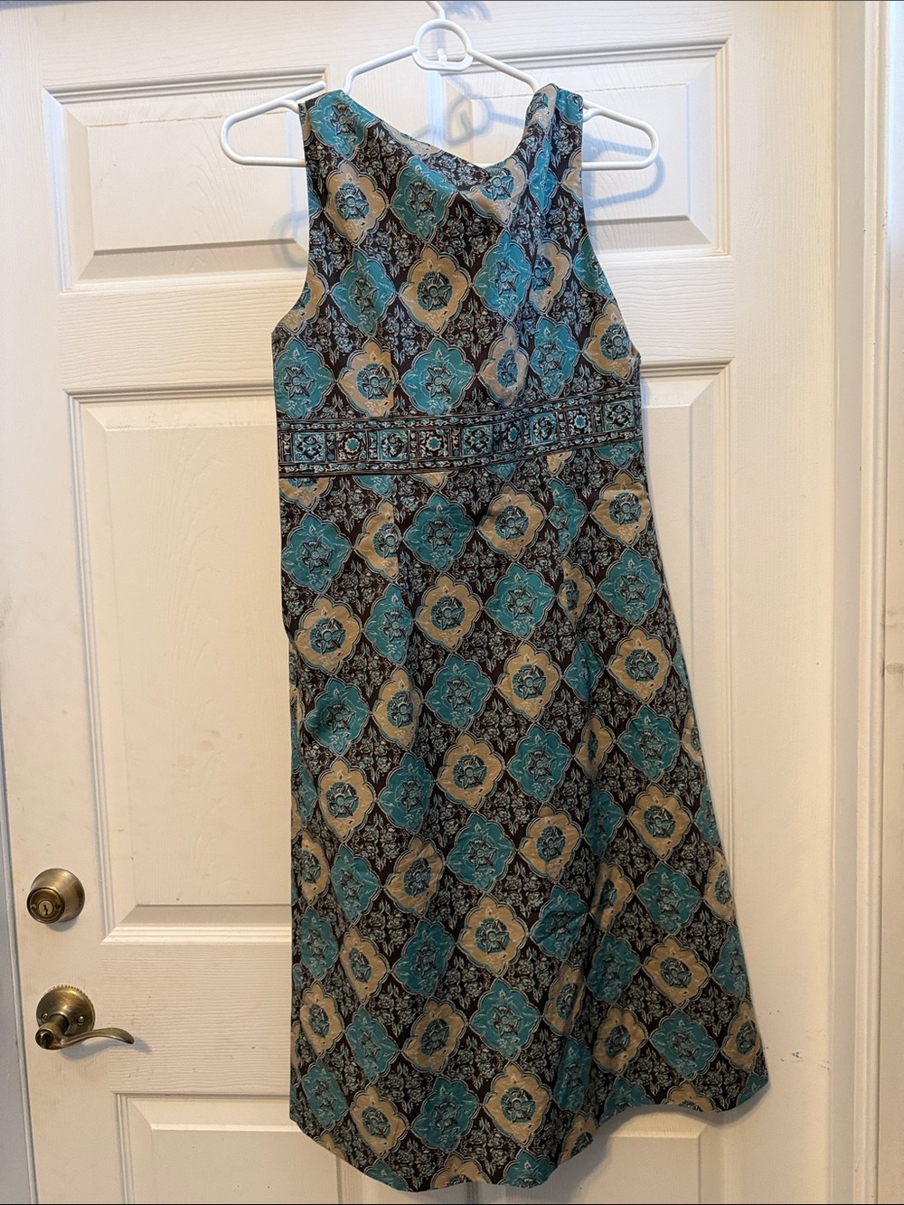 LOFT Teal and Cream Patterned Maxi Dress